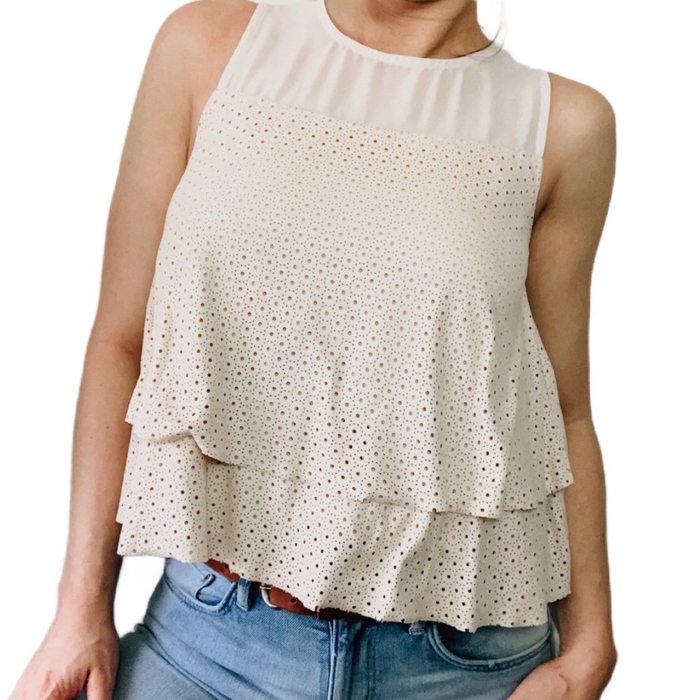 Anthropologie Layered Peach Suede Eyelet Crop Top